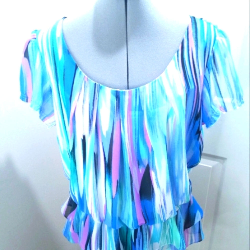 Sunny Leigh Striped Puffy Skirted Top Size L